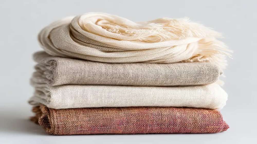 Folded neutral clothing pieces that make up a versatile capsule collection