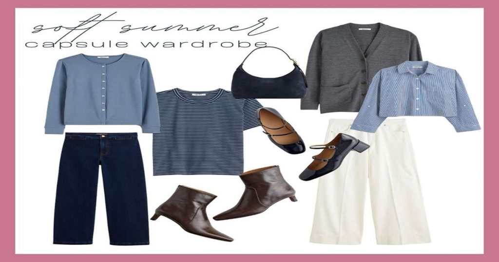 Soft summer capsule wardrobe guide: dusty rose, sage and taupe outfits