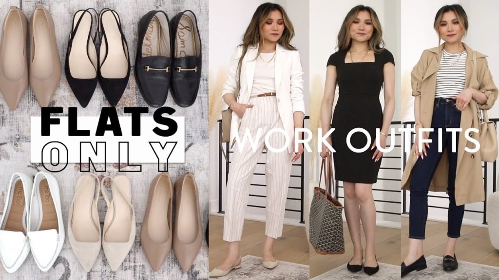 Flat lay of light summer wardrobe essentials: blouse, trousers, cardigan, flats
