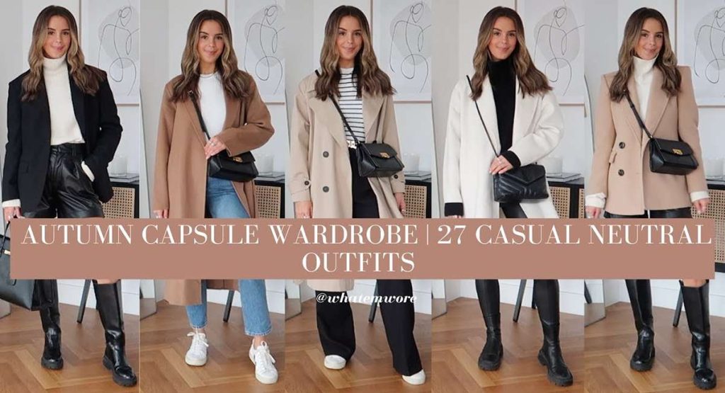Autumn capsule wardrobe checklist essentials on a rack