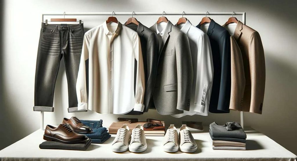 Neutral men's shirts and trousers folded