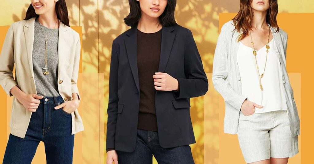 Neutral blazer, knit and trousers laid out for a capsule wardrobe for women over 50