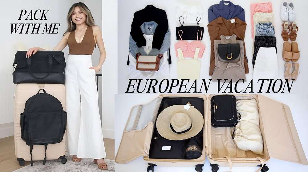 Traveler with a compact capsule wardrobe for a multi country European summer trip